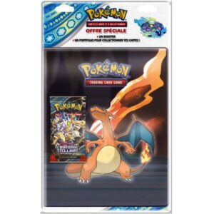 Portfolio Pokémon illustration Dracaufeu + 1 booster Couronne Stellaire